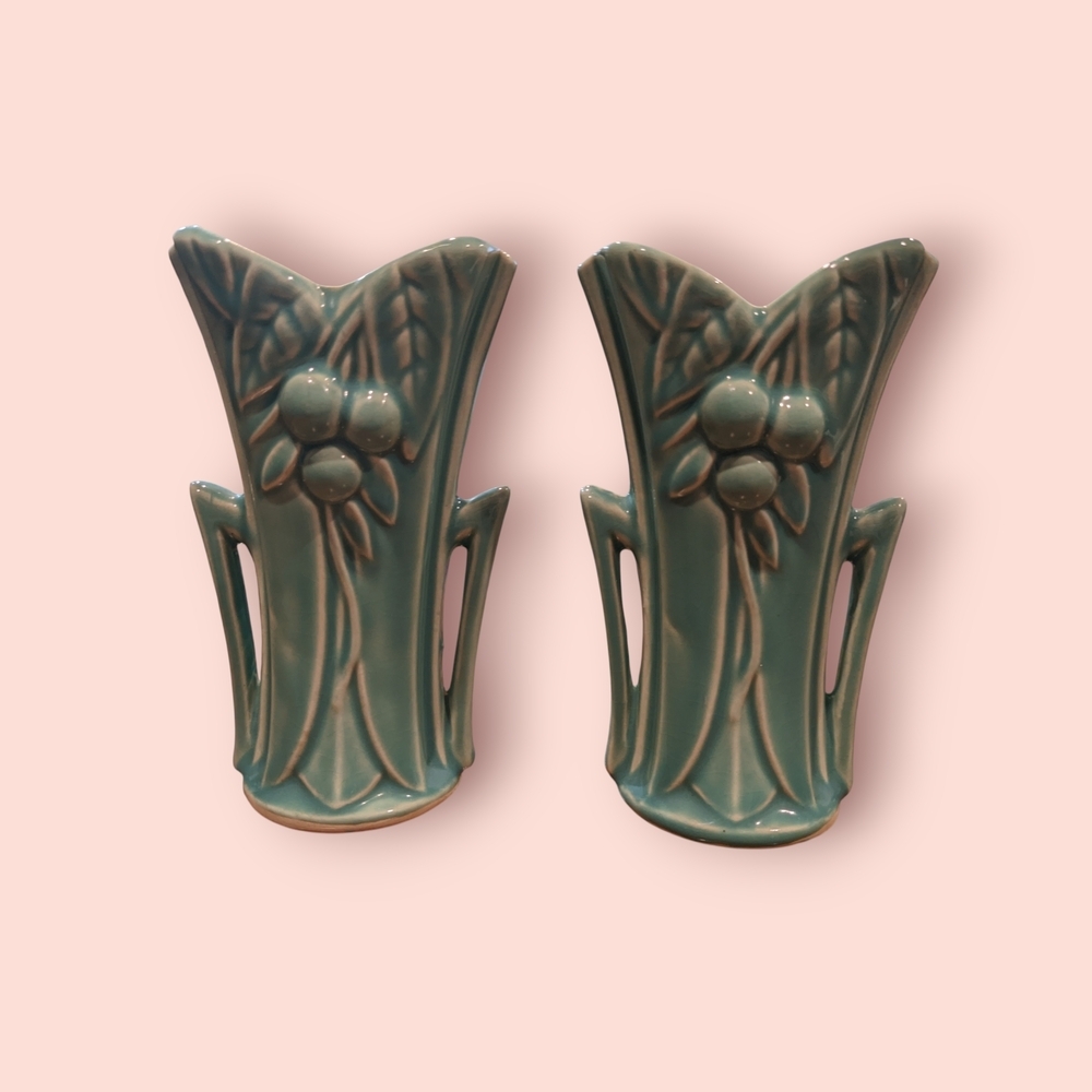 Vintage McCoy Pottery "Berries" Vases - Picture 2 of 4